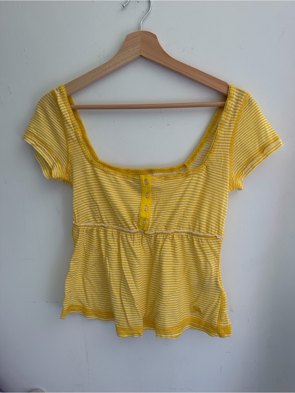 BDG Yellow Striped Square Neck Peplum Crop Top